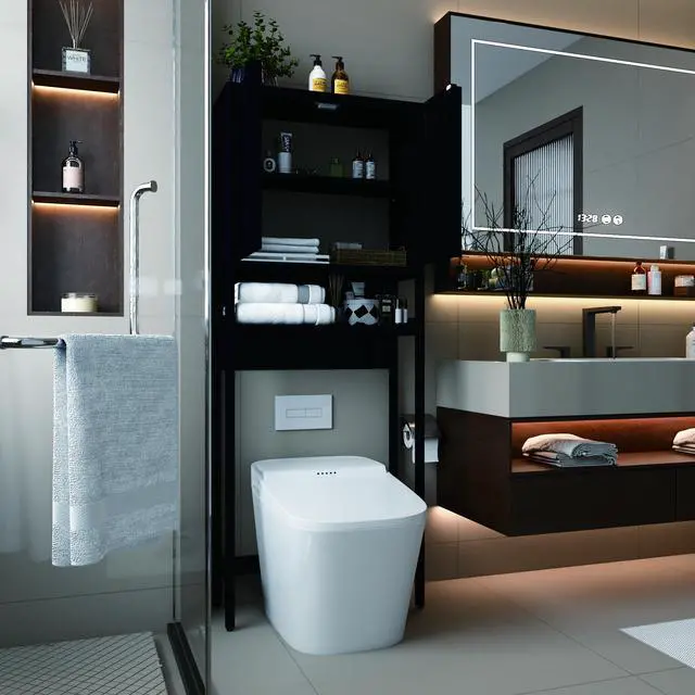Alt view image 5 of 7 - Toilet storage rack, independent bathroom, laundry room, space saving,Black