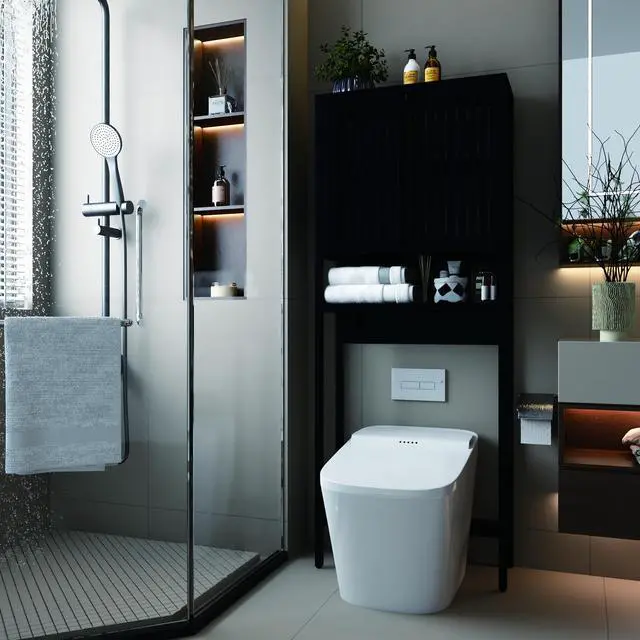 Alt view image 7 of 7 - Toilet storage rack, independent bathroom, laundry room, space saving,Black