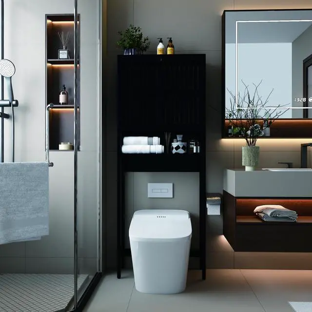 Alt view image 3 of 7 - Toilet storage rack, independent bathroom, laundry room, space saving,Black
