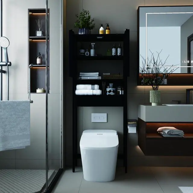 Alt view image 6 of 7 - Toilet storage rack, independent bathroom, laundry room, space saving,Black