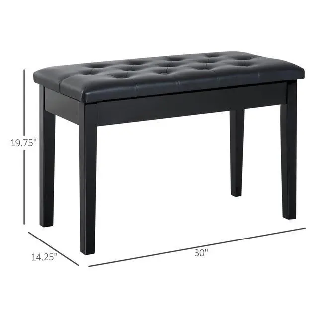 Alt view image 3 of 7 - Piano Bench, Duet Piano Chair with Faux Leather Padded Cushion and Wooden Frame, Button Tufted Keyboard Bench, Black