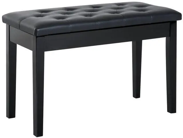 Main image of Piano Bench, Duet Piano Chair with Faux Leather Padded Cushion and Wooden Frame, Button Tufted Keyboard Bench, Black