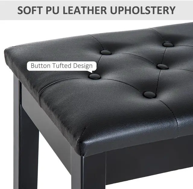 Alt view image 5 of 7 - Piano Bench, Duet Piano Chair with Faux Leather Padded Cushion and Wooden Frame, Button Tufted Keyboard Bench, Black