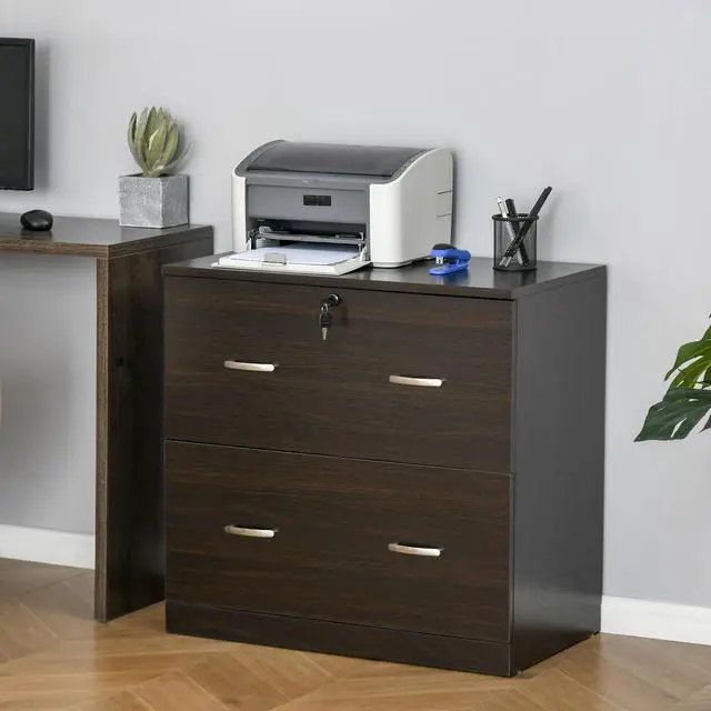 Alt view image 2 of 7 - Vinsetto 2-Drawer File Cabinet with Lock and Keys, Vertical Storage Filing Cabinet with Hanging Bar for Letter Size, Home Office, Walnut