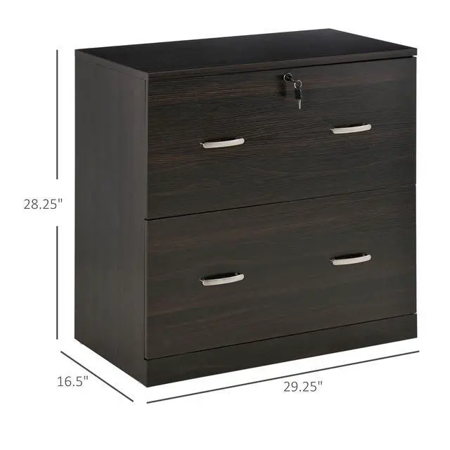 Alt view image 3 of 7 - Vinsetto 2-Drawer File Cabinet with Lock and Keys, Vertical Storage Filing Cabinet with Hanging Bar for Letter Size, Home Office, Walnut