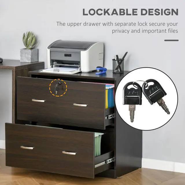 Alt view image 6 of 7 - Vinsetto 2-Drawer File Cabinet with Lock and Keys, Vertical Storage Filing Cabinet with Hanging Bar for Letter Size, Home Office, Walnut