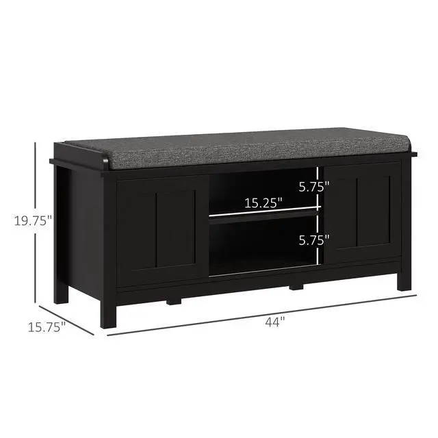 Alt view image 3 of 7 - HOMCOM Entryway Shoe Bench Storage Ottoman with Sliding Doors, Adjustable Shelving, 6 Compartments, and Padded Seat, Holds 10 Pairs, Black