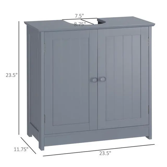 Alt view image 3 of 7 - HOMCOM Under Sink Bathroom Cabinet with 2 Doors and Shelf, Pedestal Sink Bathroom Vanity Cabinet, Gray