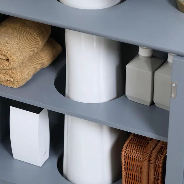 Alt view image 7 of 7 - HOMCOM Under Sink Bathroom Cabinet with 2 Doors and Shelf, Pedestal Sink Bathroom Vanity Cabinet, Gray
