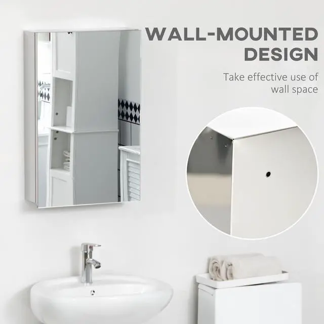Alt view image 2 of 7 - kleankin Wall-Mounted Medicine Cabinet with Mirror, Bathroom Mirror Cabinet Wall Mounted with Hinged Door, Storage Shelves for Living Room and Laundry Room, 15" x 24", Silver