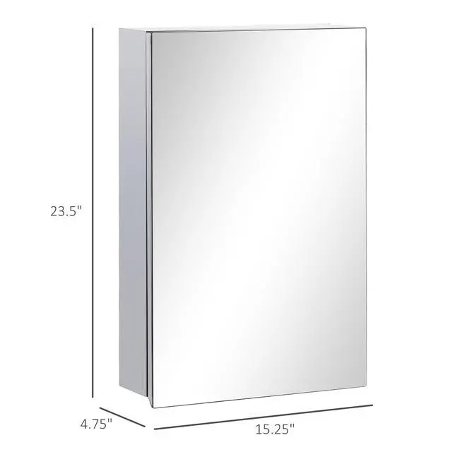 Alt view image 7 of 7 - kleankin Wall-Mounted Medicine Cabinet with Mirror, Bathroom Mirror Cabinet Wall Mounted with Hinged Door, Storage Shelves for Living Room and Laundry Room, 15" x 24", Silver