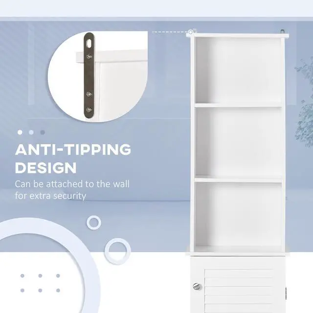 Alt view image 2 of 7 - HOMCOM Tall Bathroom Storage Cabinet/Freestanding Linen Tower with 3-Tier Open Adjustable Shelf, White