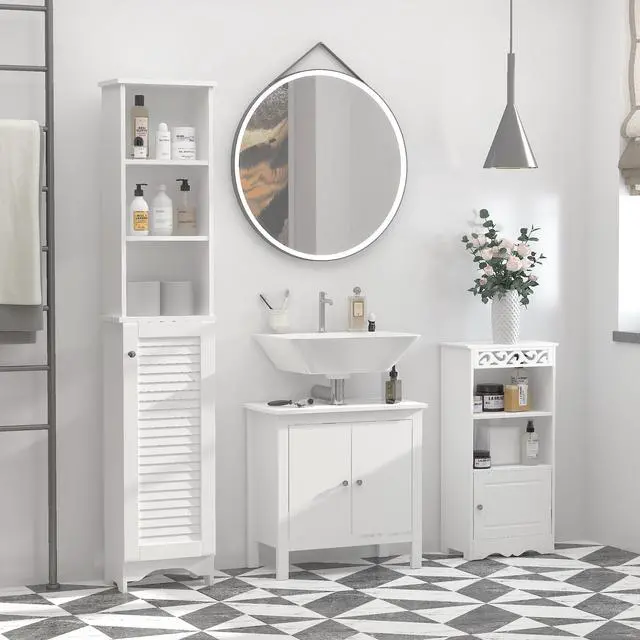 Alt view image 5 of 7 - HOMCOM Tall Bathroom Storage Cabinet/Freestanding Linen Tower with 3-Tier Open Adjustable Shelf, White
