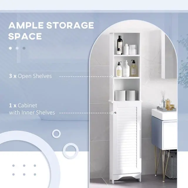 Alt view image 6 of 7 - HOMCOM Tall Bathroom Storage Cabinet/Freestanding Linen Tower with 3-Tier Open Adjustable Shelf, White