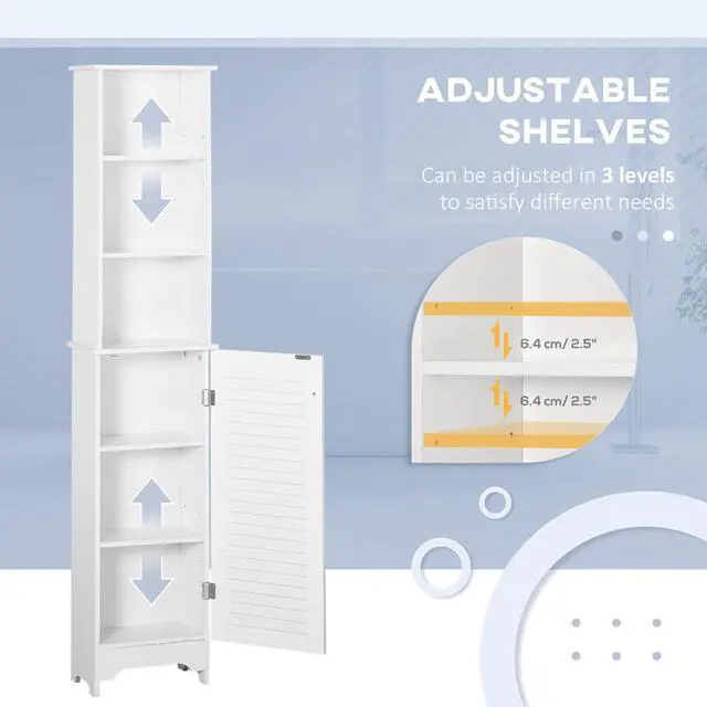 Alt view image 4 of 7 - HOMCOM Tall Bathroom Storage Cabinet/Freestanding Linen Tower with 3-Tier Open Adjustable Shelf, White