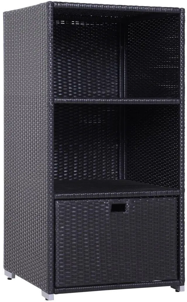 Main image of Outsunny Valet Pool Towel Rack, Waterproof PE Plastic Rattan Wicker Storage Organizer, Indoor Outdoor Spa, and Hot Tub Accessory Storage, 2 Shelves, 1 Basket Drawer, Espresso