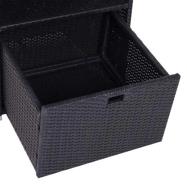 Alt view image 4 of 7 - Outsunny Valet Pool Towel Rack, Waterproof PE Plastic Rattan Wicker Storage Organizer, Indoor Outdoor Spa, and Hot Tub Accessory Storage, 2 Shelves, 1 Basket Drawer, Espresso
