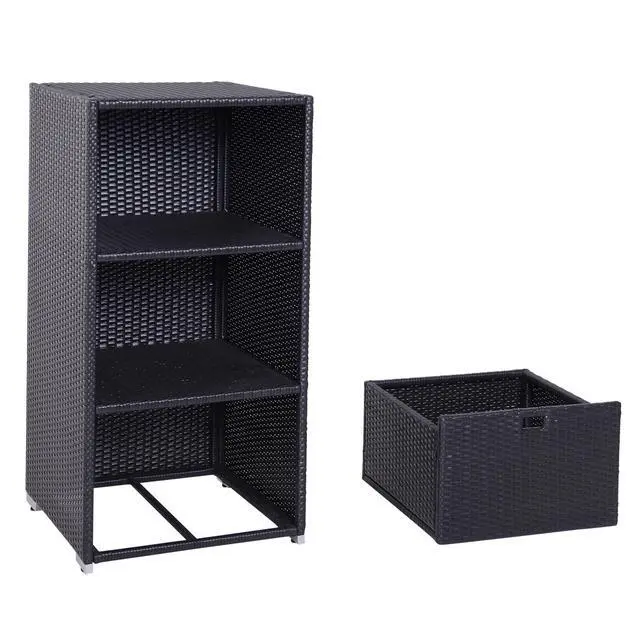 Alt view image 6 of 7 - Outsunny Valet Pool Towel Rack, Waterproof PE Plastic Rattan Wicker Storage Organizer, Indoor Outdoor Spa, and Hot Tub Accessory Storage, 2 Shelves, 1 Basket Drawer, Espresso