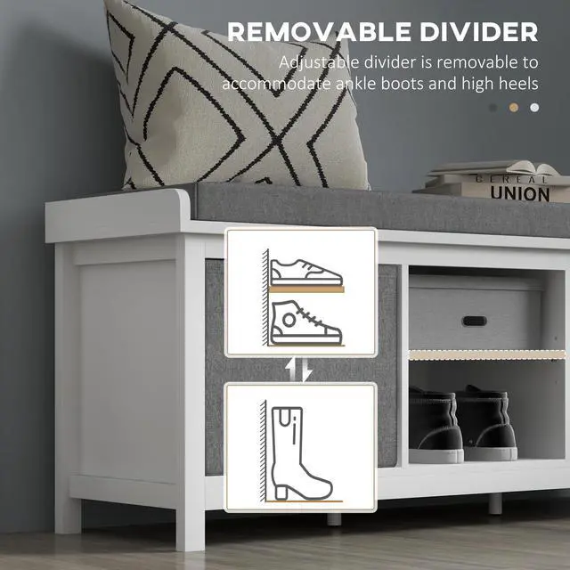 Alt view image 2 of 7 - HOMCOM Shoe Bench with Cushion, Storage Bench for Entryway with Padded Seat, 2 Drawers and Adjustable Shelf for Hallway, Living Room, Bedroom, White