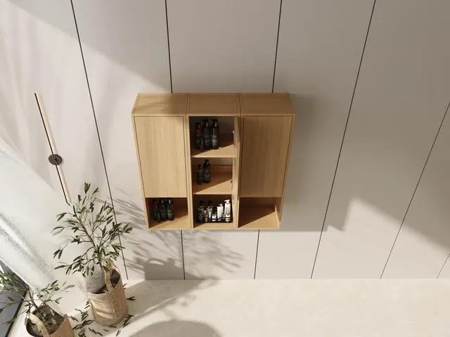 Alt view image 5 of 7 - 36 Inch Wall-Mounted Side Cabinet, Soft Closing Door, Suitable For Small Bathroom, Study, Storage Room, Original Oak (KD-Packing)-12*3