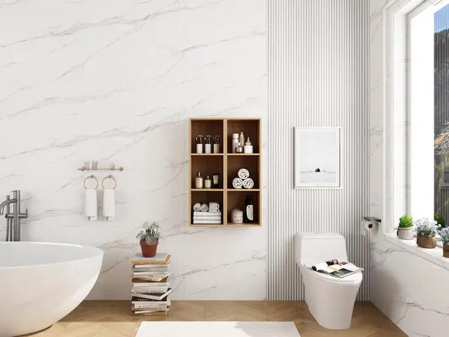 Alt view image 6 of 7 - 24 Inch Wall Mounted Storage Shelves Combination, Suitable For Small Bathroom, Study, Storage Room, Original Oak (KD-Packing)-12*2