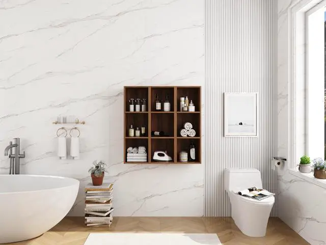 Alt view image 6 of 7 - 36 Inch Wall Mounted Storage Shelves Combination, Suitable For Small Bathroom, Study, Storage Room, Brown Ebony (KD-Packing)-12*3