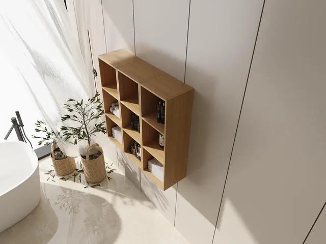 Alt view image 6 of 7 - 36 Inch Wall Mounted Storage Shelves Combination, Suitable For Small Bathroom, Study, Storage Room, Original Oak (KD-Packing)-12*3