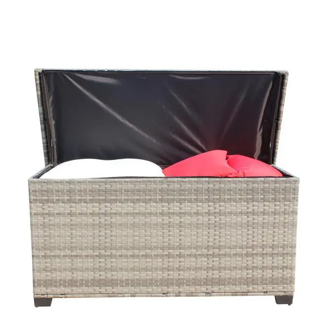 Alt view image 2 of 7 - Wicker Patio Furniture Storage Box (Grey )