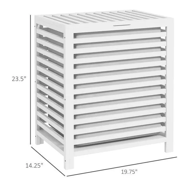 Alt view image 7 of 7 - HOMCOM Bamboo Laundry Hamper with Lid, Laundry Basket with Removable Liner Bag, Dirty Clothes Hamper, 19.75 x 14.25 x 23.5 Inches, White