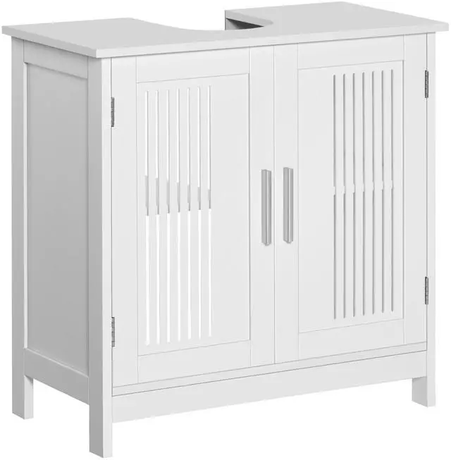 Main image of kleankin Modern Under Sink Cabinet with 2 Doors, Pedestal Under Sink Bathroom Cupboard, Bathroom Vanity Cabinet with Adjustable Shelves, White