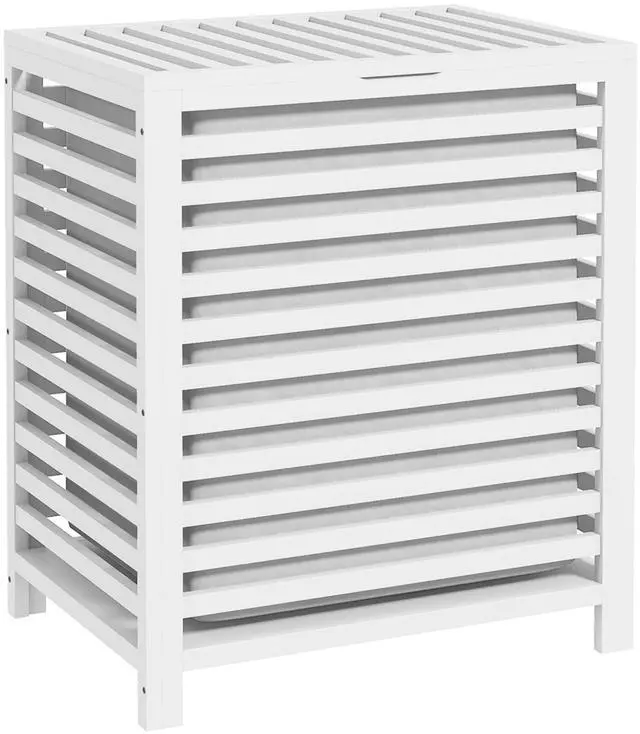 Main image of HOMCOM Bamboo Laundry Hamper with Lid, Laundry Basket with Removable Liner Bag, Dirty Clothes Hamper, 19.75 x 14.25 x 23.5 Inches, White