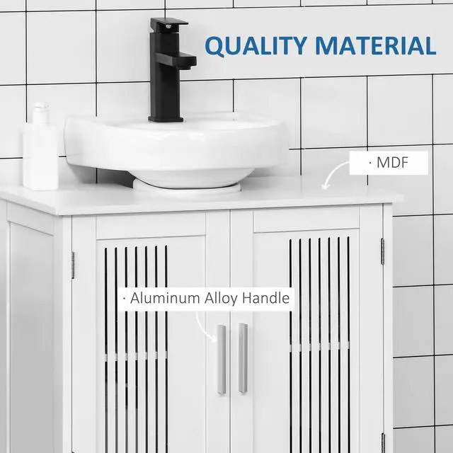 Alt view image 3 of 7 - kleankin Modern Under Sink Cabinet with 2 Doors, Pedestal Under Sink Bathroom Cupboard, Bathroom Vanity Cabinet with Adjustable Shelves, White