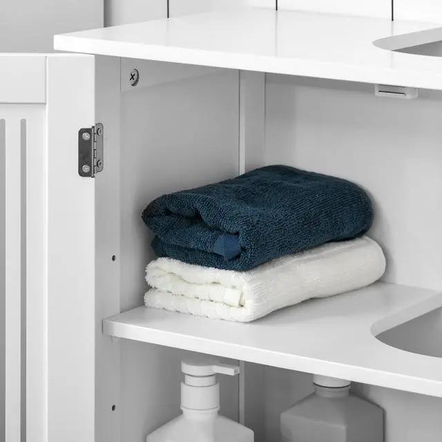 Alt view image 2 of 7 - kleankin Modern Under Sink Cabinet with 2 Doors, Pedestal Under Sink Bathroom Cupboard, Bathroom Vanity Cabinet with Adjustable Shelves, White