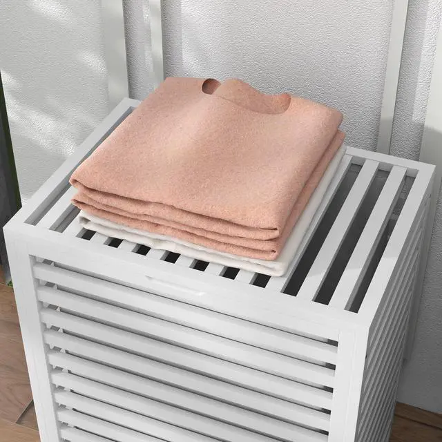 Alt view image 5 of 7 - HOMCOM Bamboo Laundry Hamper with Lid, Laundry Basket with Removable Liner Bag, Dirty Clothes Hamper, 19.75 x 14.25 x 23.5 Inches, White
