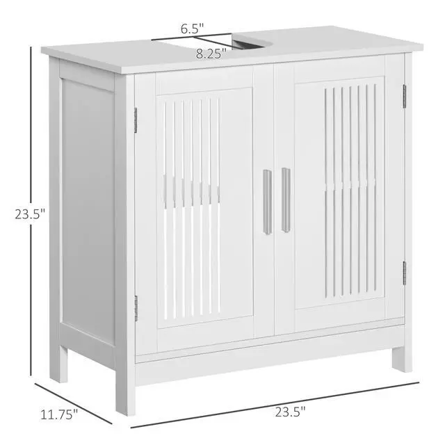 Alt view image 7 of 7 - kleankin Modern Under Sink Cabinet with 2 Doors, Pedestal Under Sink Bathroom Cupboard, Bathroom Vanity Cabinet with Adjustable Shelves, White