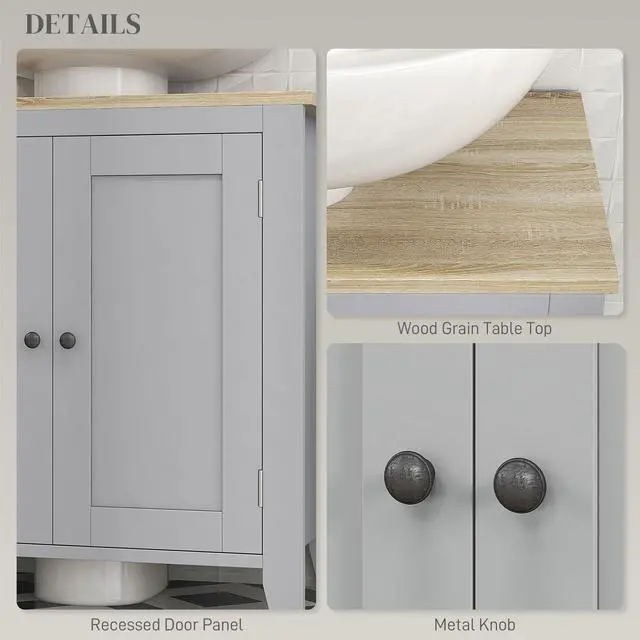Alt view image 3 of 7 - Kleankin Pedestal Sink Storage Cabinet, Under Sink Cabinet, Bathroom Vanity Cabinet with U-Shape and Adjustable Internal Shelf, Gray