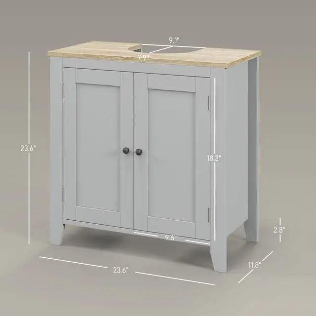 Alt view image 7 of 7 - Kleankin Pedestal Sink Storage Cabinet, Under Sink Cabinet, Bathroom Vanity Cabinet with U-Shape and Adjustable Internal Shelf, Gray
