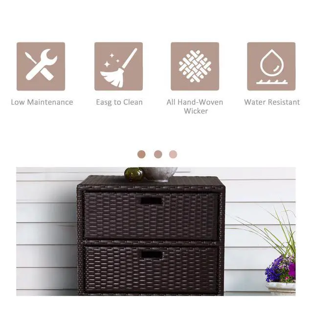 Alt view image 2 of 7 - Outsunny Outdoor Towel Cabinet, PE Rattan Pool Storage Organizer, Freestanding Outdoor Towel Rack for Pool with 3 Drawers and Weather Safe Material, Brown
