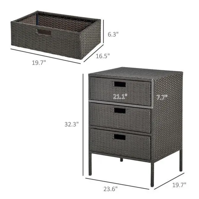 Alt view image 6 of 7 - Outsunny Outdoor Towel Cabinet, PE Rattan Pool Storage Organizer, Freestanding Outdoor Towel Rack for Pool with 3 Drawers and Weather Safe Material, Brown
