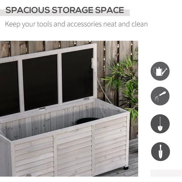 Alt view image 3 of 7 - Outsunny 75 Gallon Wooden Deck Box, Outdoor Storage Container with Aerating Gap & Weather-Fighting Finish, Grey