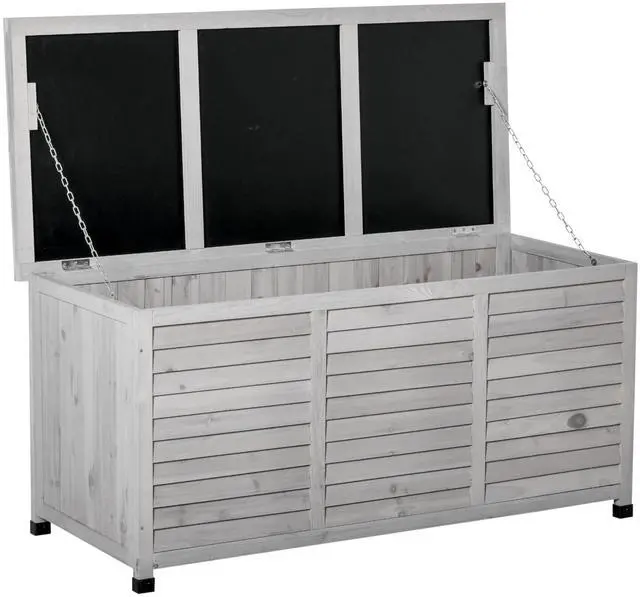 Main image of Outsunny 75 Gallon Wooden Deck Box, Outdoor Storage Container with Aerating Gap & Weather-Fighting Finish, Grey