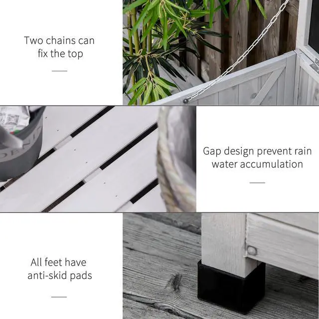 Alt view image 2 of 7 - Outsunny 75 Gallon Wooden Deck Box, Outdoor Storage Container with Aerating Gap & Weather-Fighting Finish, Grey