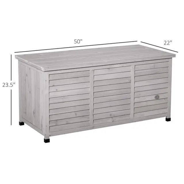 Alt view image 7 of 7 - Outsunny 75 Gallon Wooden Deck Box, Outdoor Storage Container with Aerating Gap & Weather-Fighting Finish, Grey