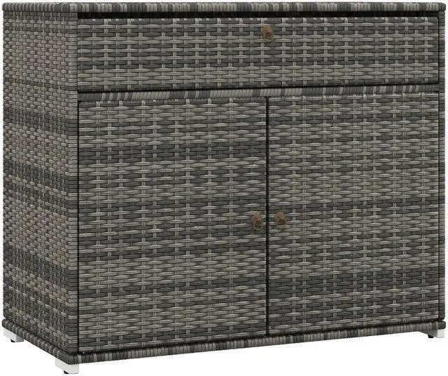 Main image of Outsunny Outdoor Towel Rack & Pool Toy Cabinet, Hot Tub Accessory Storage, Freestanding PE Rattan Wicker Cabinet with Drawer for Indoor, Outdoor Swimming Pool, Spa, Gray