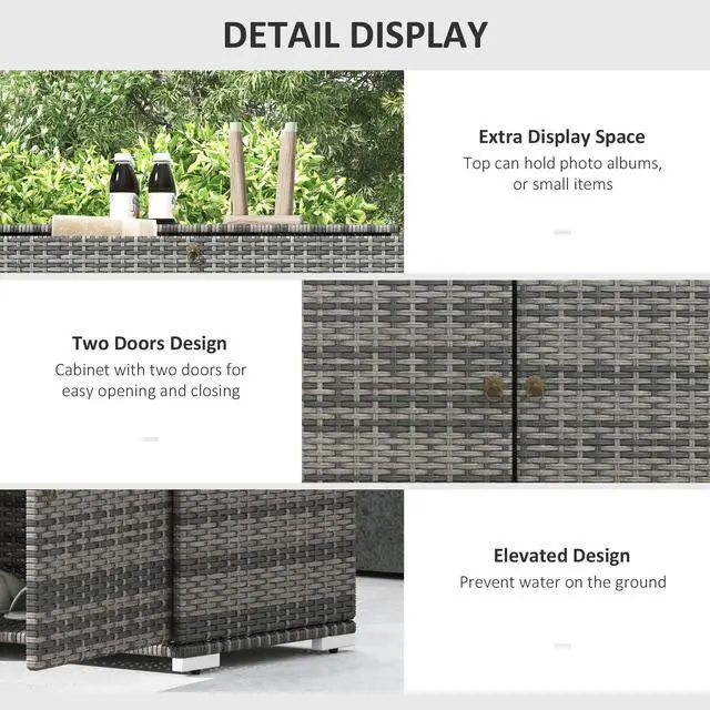Alt view image 7 of 7 - Outsunny Outdoor Towel Rack & Pool Toy Cabinet, Hot Tub Accessory Storage, Freestanding PE Rattan Wicker Cabinet with Drawer for Indoor, Outdoor Swimming Pool, Spa, Gray