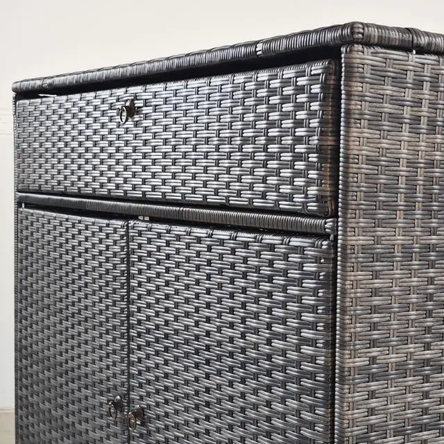 Alt view image 6 of 7 - Outsunny Outdoor Towel Rack & Pool Toy Cabinet, Hot Tub Accessory Storage, Freestanding PE Rattan Wicker Cabinet with Drawer for Indoor, Outdoor Swimming Pool, Spa, Gray