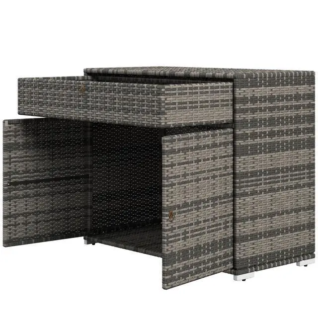 Alt view image 3 of 7 - Outsunny Outdoor Towel Rack & Pool Toy Cabinet, Hot Tub Accessory Storage, Freestanding PE Rattan Wicker Cabinet with Drawer for Indoor, Outdoor Swimming Pool, Spa, Gray