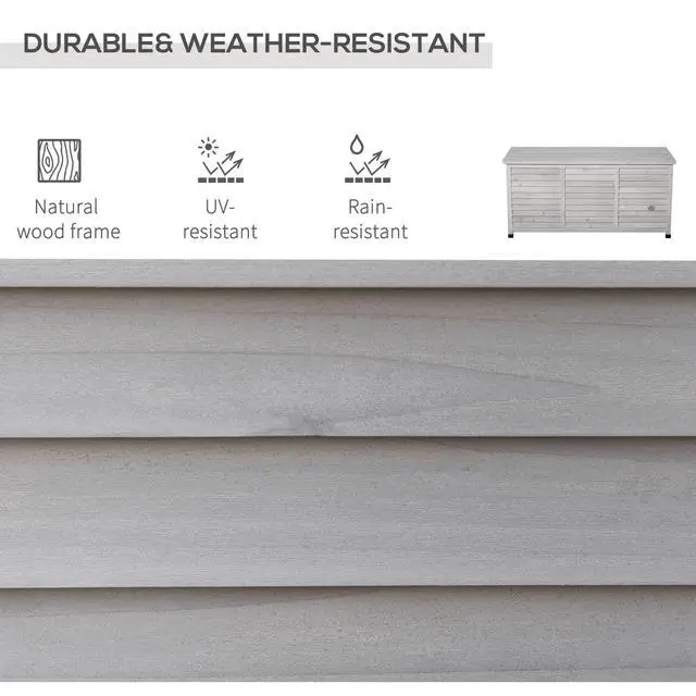 Alt view image 6 of 7 - Outsunny 75 Gallon Wooden Deck Box, Outdoor Storage Container with Aerating Gap & Weather-Fighting Finish, Grey
