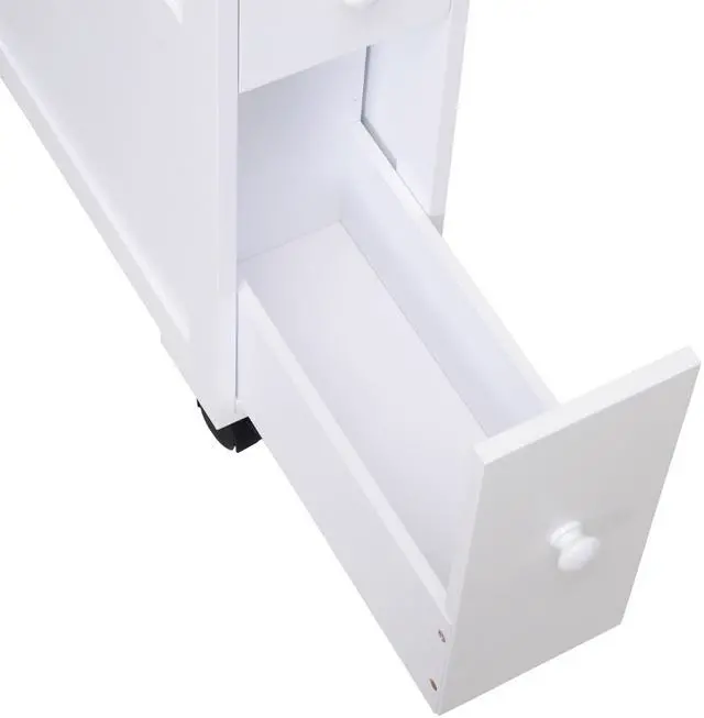 Alt view image 2 of 7 - HOMCOM 6.25" x 20.5" x 28.25" Wood Rolling Narrow Bathroom Side Storage Cabinet - White
