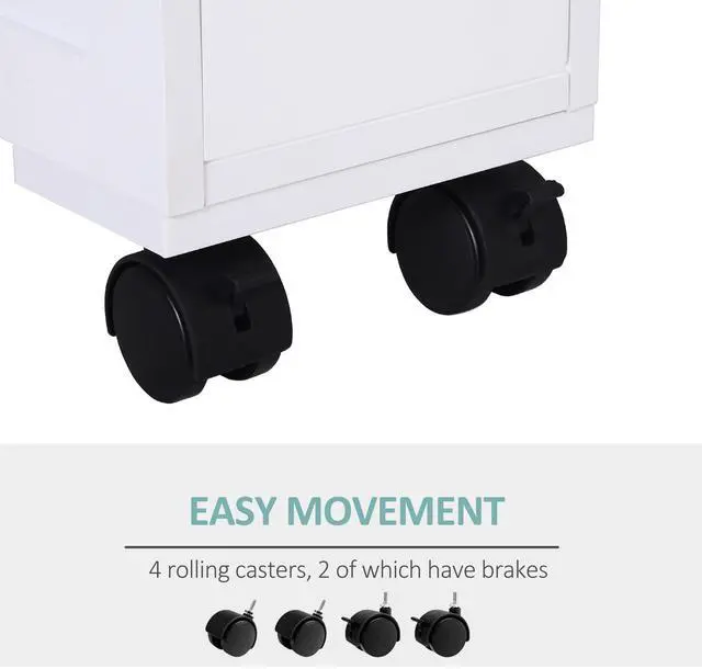 Alt view image 6 of 7 - HOMCOM 6.25" x 20.5" x 28.25" Wood Rolling Narrow Bathroom Side Storage Cabinet - White